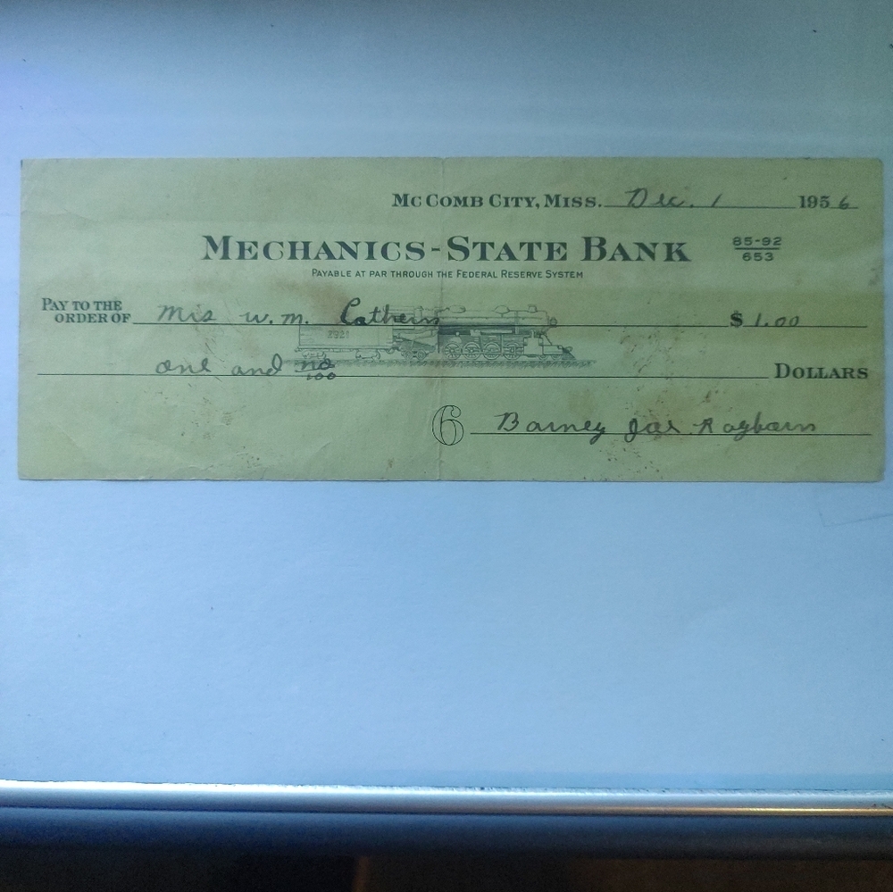 Vintage Mechanics-State Bank Check